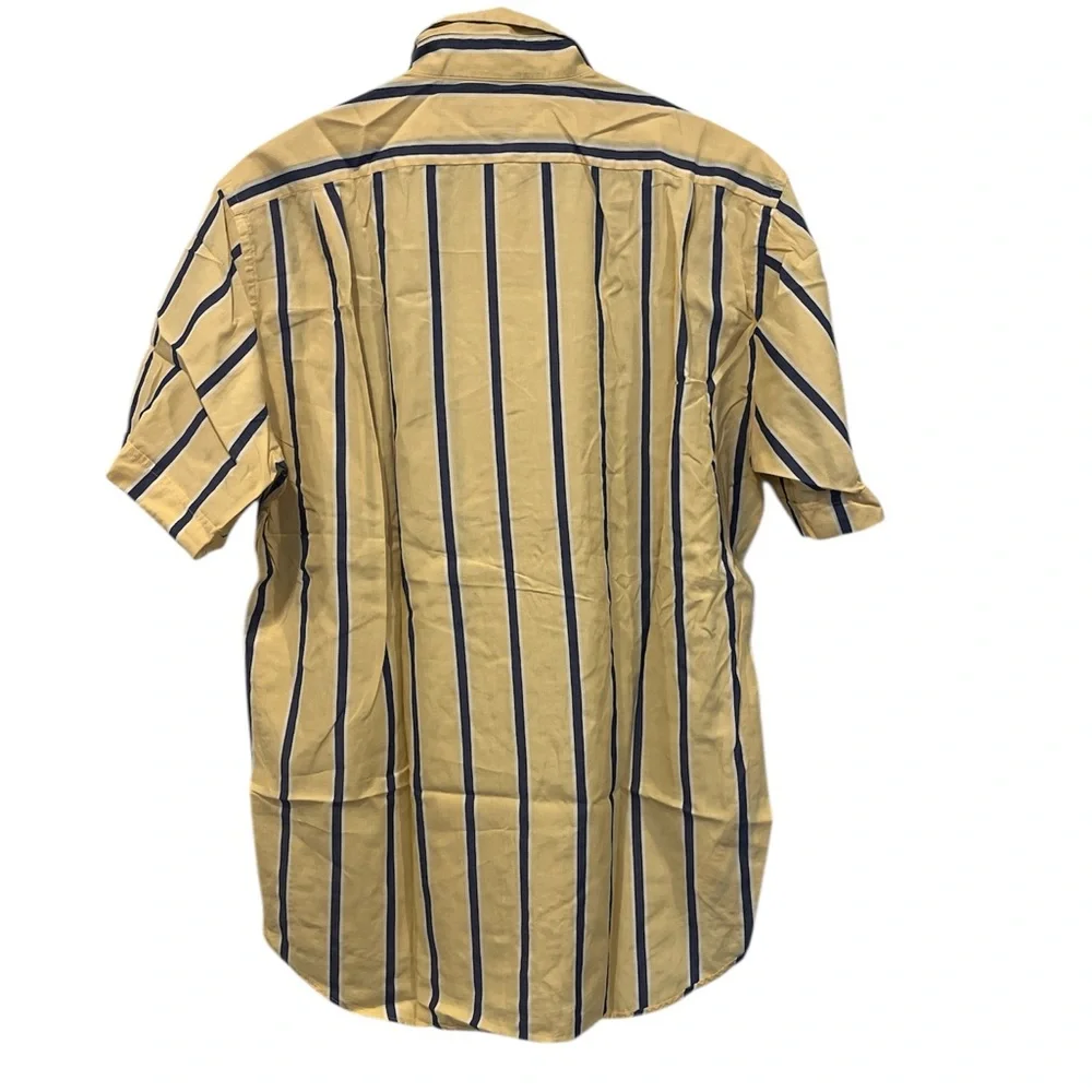 Faconnable Men’s Blue Yellow Striped Short‎ Sleeve Button Up Shirt Size 4 EUC